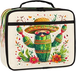 Cartoon Mexican Cactus Lunch Box Bag for Women Men Cute Cactus Soft Insulated Lunchbag with Handle Freezable Cooler Back Reusable Lunch Tote Bag for Office Work Sports Beach Picnic