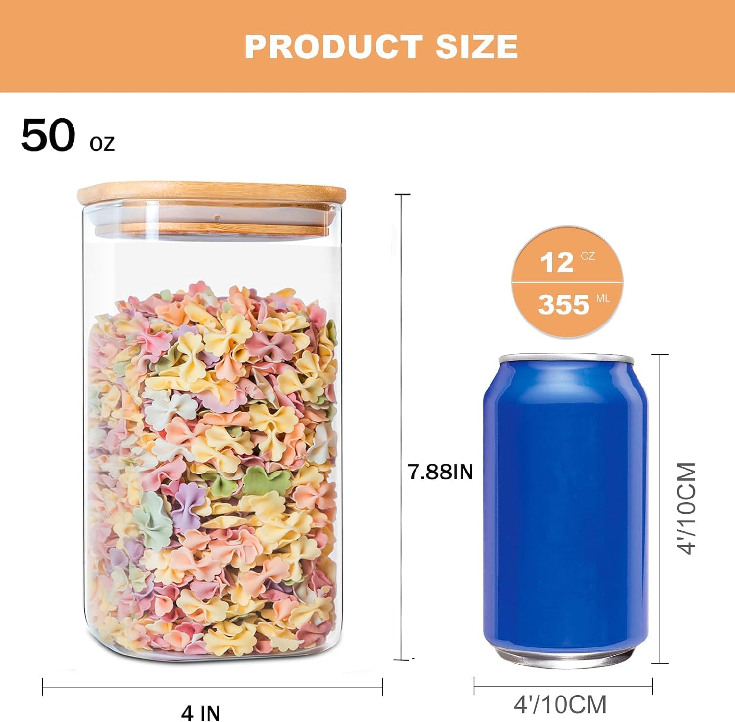 Recipientes de Vidrio Transparente con Tapa de Bambú Herméticos, Juego de 6 Tarros de Vidrio para Almacenamiento de Alimentos de 50 Onzas, para Servir Té, Café, Harina, Azúcar, Dulces, Galletas