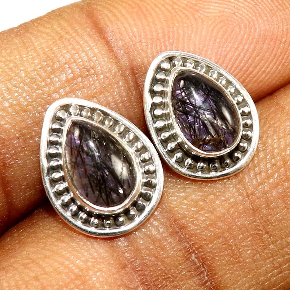 Goyal Exports Rutilated Quartz Gemstone 925 Sterling Silver Drop Dangle Earring Jewlery SEG51A
