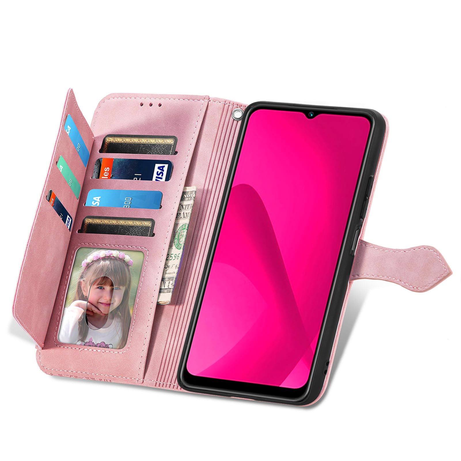 Custodia A Portafoglio NEXCURIO Per Xiaomi Redmi Note 14 4G – Pelle Floreale Rosa Con 7 Slot Carte, Tasca Zip, Cinghia E Supporto