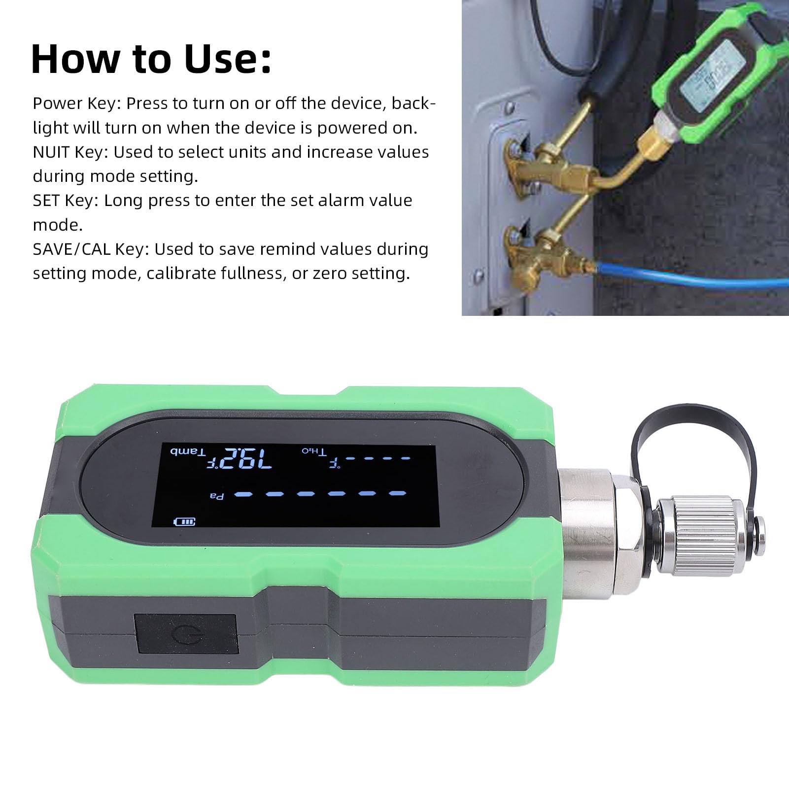 Portable Digital Vacuum Gauge HVAC Meter Set Instrument, Micron Tester with Center Wrapped Rubber for Dust Resist, Large Screen Display