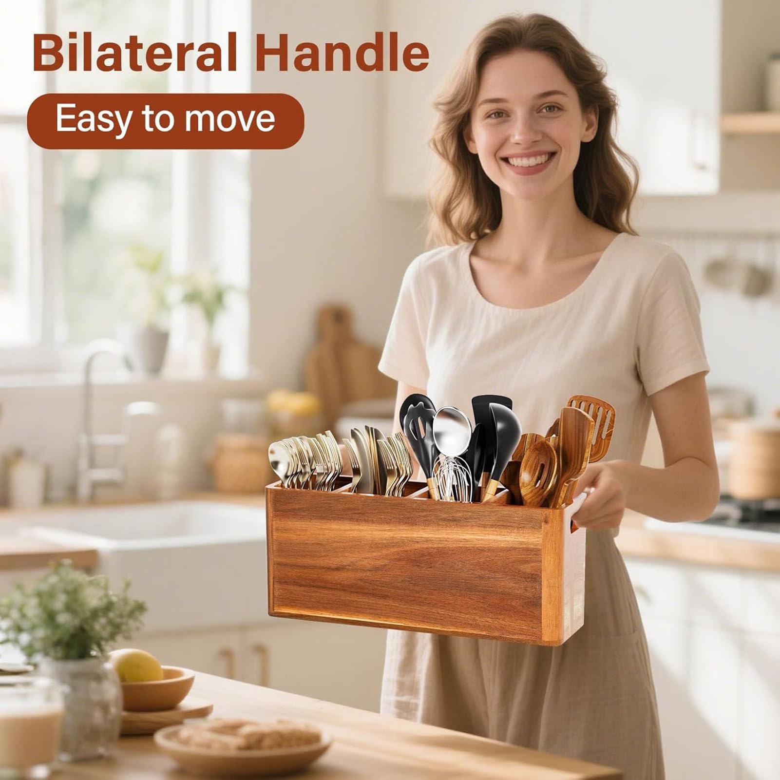 Porta Utensili da Cucina | Organizzatore Per Manici Con Fori Di Asciugatura | Supporto Per Utensili In Legno Per - Per Posate, Cucchiai, Spatole, Casa, Appartamento E Ristorante