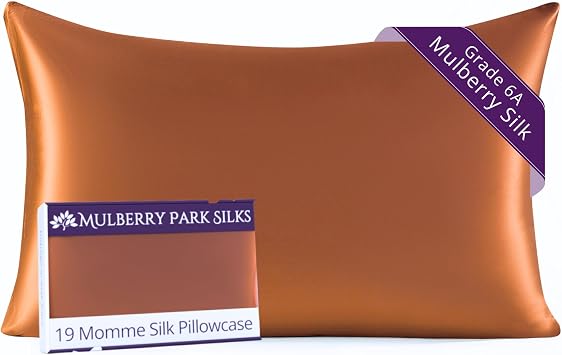 Mulberry Park 100% Silk Pillowcase - 19 Momme, Grade 6A Mulberry Silk - Hidden Zipper Closure - Copper/King 20 x 30