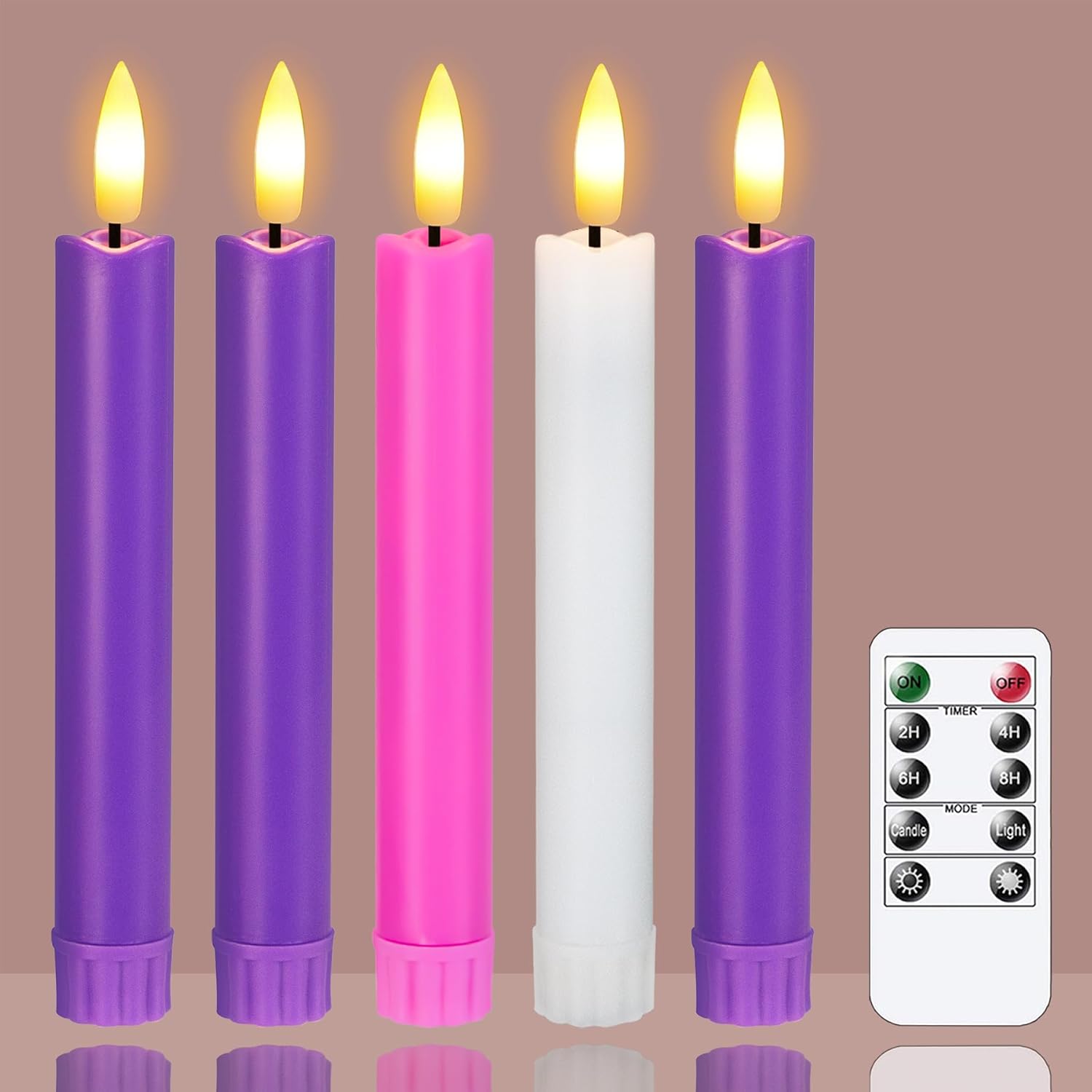 Yeelida LED Flameless 0.78”x 6.4” Remote Timer Taper Advent Candles