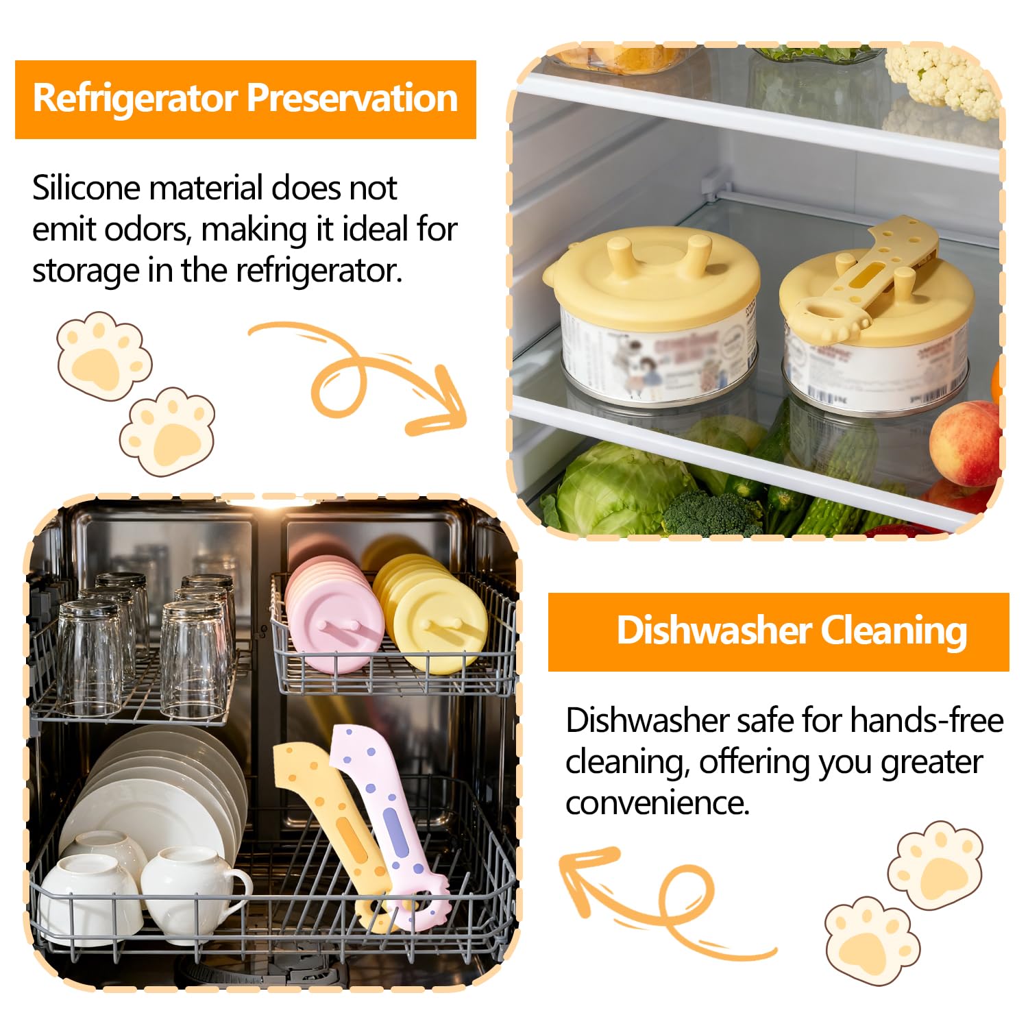 4 Pièces Couvercle Boite de Conserve avec Antidérapant Cuillère D'étanchéité Couvercle Silicone Ouverture Portable Convient Ouvre-Boîte Multifonction pour Chats et Chiens