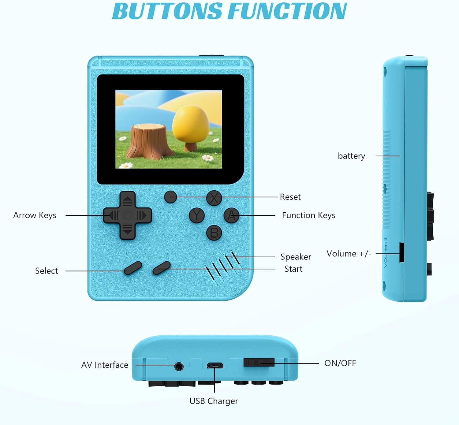 Febotak Console di gioco retrò analogica | con 240 giochi classici | Console di gioco portatile | Mini console di gioco | Console di gioco retrò portatile | 12,5 x 8 x 2,3 cm (light blue)