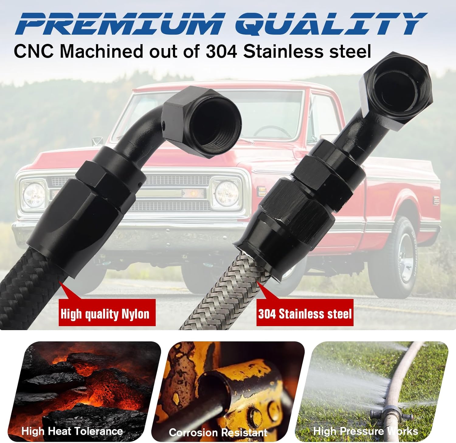 6AN 25Inch Power Steering Pump Hose Kit Compatible with Chevy C10 LS Swap Connects GM Type 2 Power Steering Pump