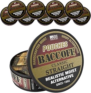 10 Cans, BaccOff Classic Straight Pouches, Premium Tobacco Free, Nicotine Free Snuff Alternative