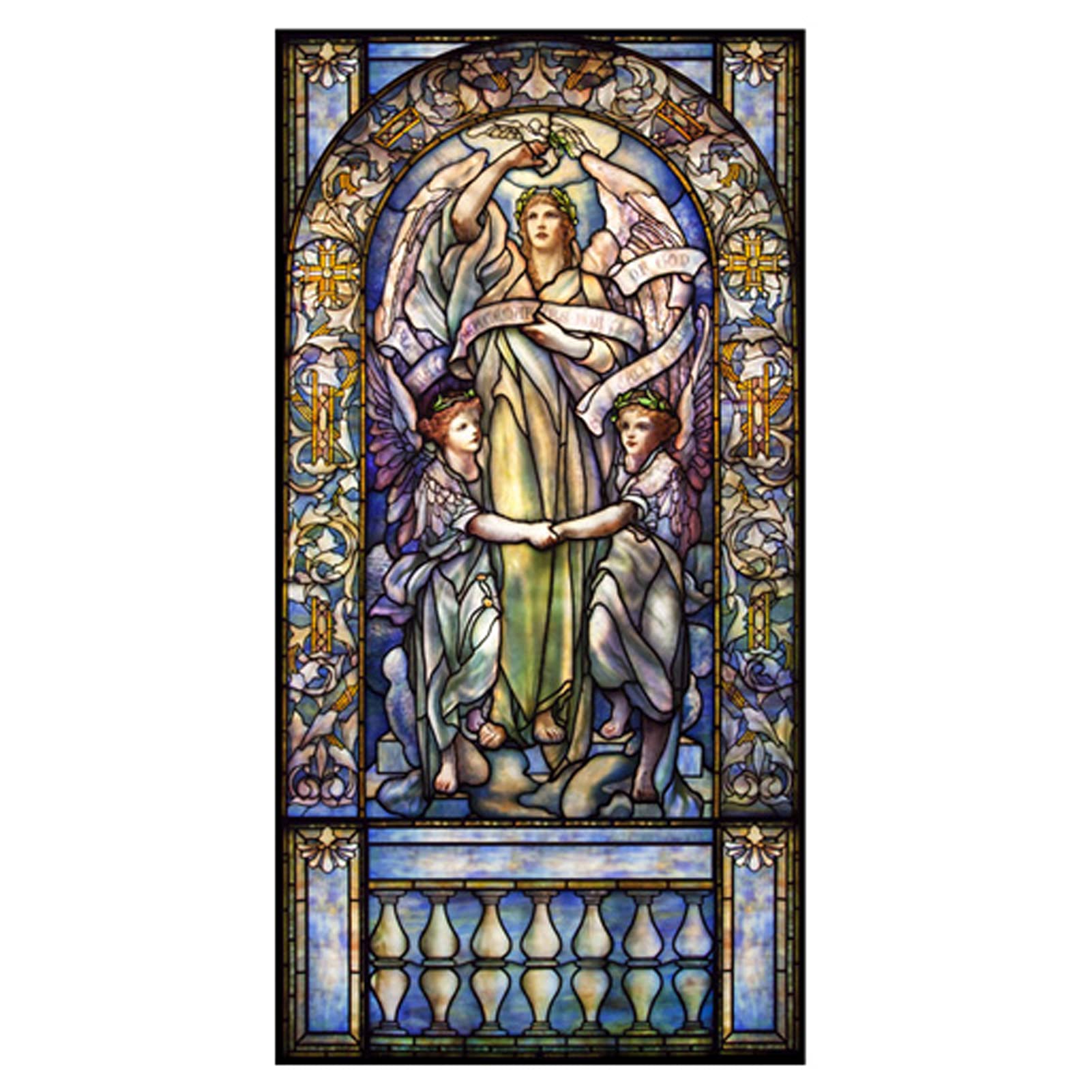 Buntglas 3D-Kirchen-Figuren - statisches Clhänge-Fenster-Film-mehrfarbiger Kunst-Glasfilm-fleckiges Fenster-Opaken-Aufkleber Selbstkleber/statisches Kleber,B Translucent,90x120cm