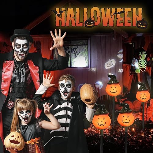 Miniatura 5 de Luces de camino de Halloween al aire libre, 7 pies, impermeable, C7 Jack O Lantern, cadena de luces de calabaza con 4 bombillas de calabaza y