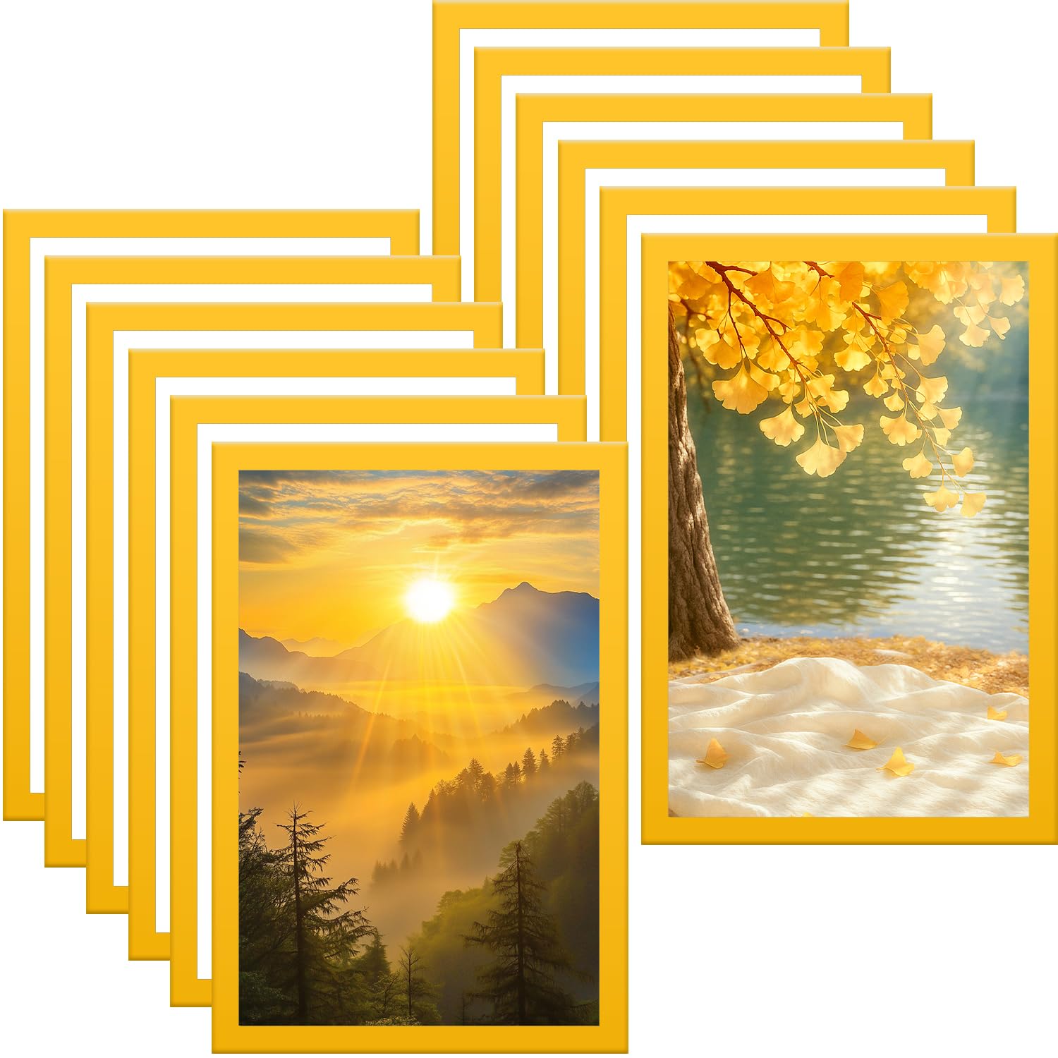 Wubayi A4-12Pcs-Yellow A4/A3/6In Magnetic Photo Frames, Self Adhesive Magnetic Picture Frame Holder Waterproof Clear Sign Holders For Paintings, Photos, Notices, Certificate, Poster, (A4-12Pcs-Yellow)