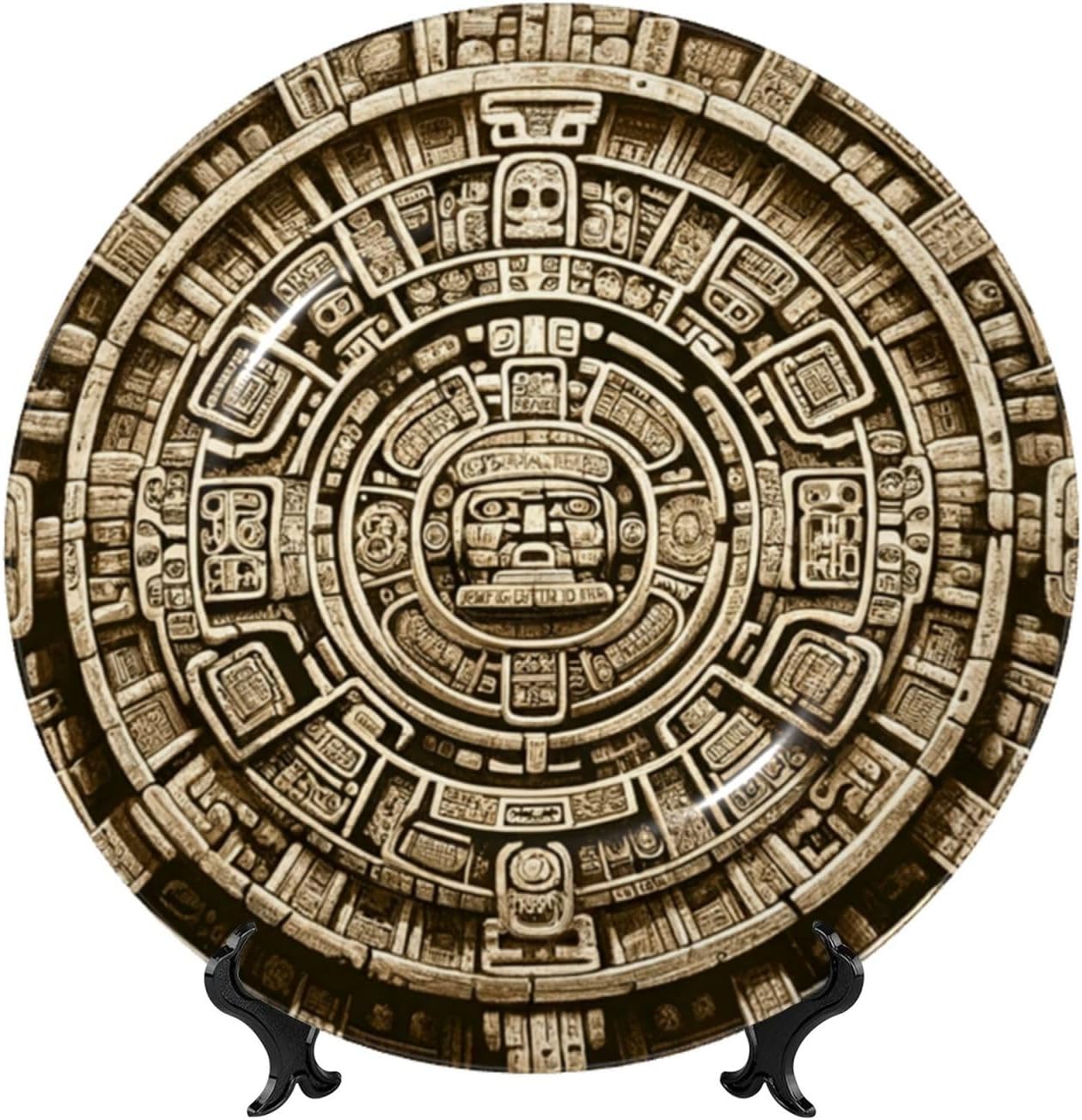 Ancient-Mayan-Calendar-Stone 10 Inch Decorative Plate With Stand, Elegant Display Wall Plate For Home Decor