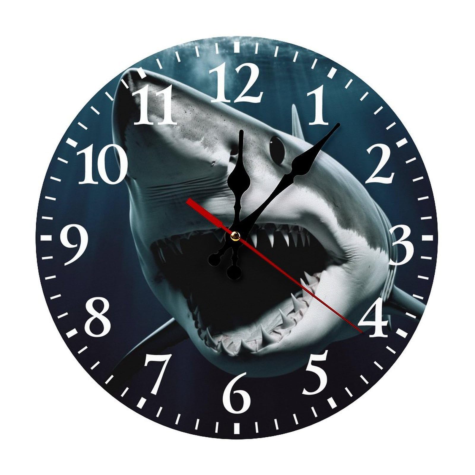 NTVOWPZO 10 Inch Wall Clock Shark Battery Operated Wall Clocks Silent Non-Ticking Round Wall Clock for Living Room Kitchen Home Office Wall Decorative Clock
