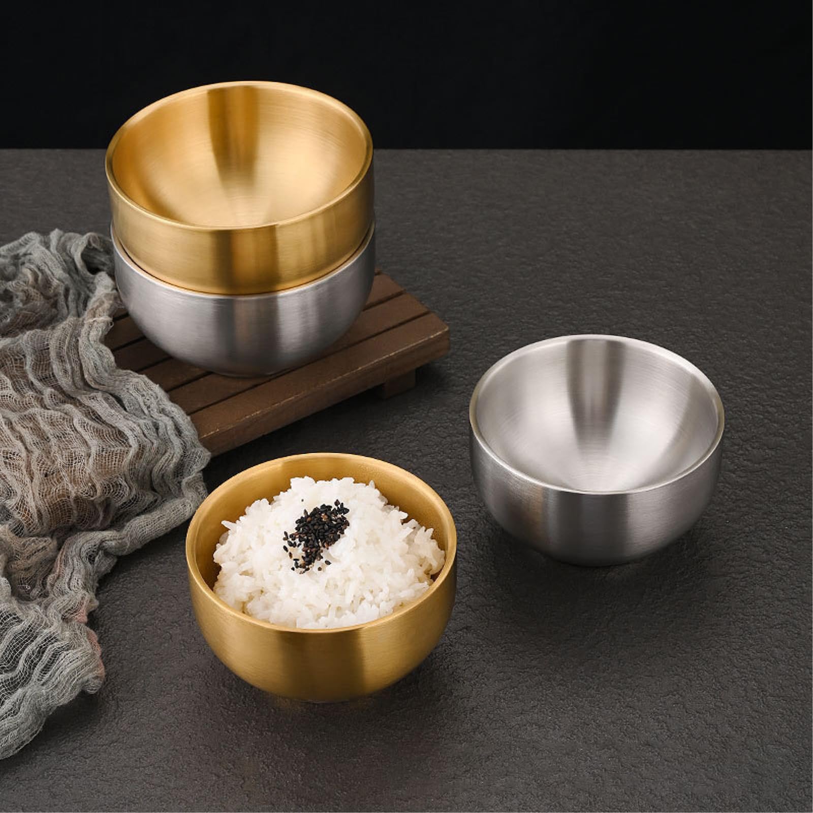 Stile coreano 304 ciotola di riso in acciaio inox oro doppio strato personalità scottante -13 cm ciotola alta (oro)