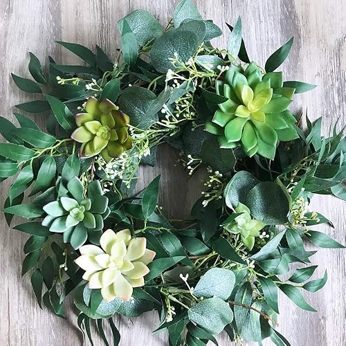 Miniatura 8 de Fake Greenery Garlands Artificial Silver Dollar Eucalyptus Garland in Grey Green and Willow Twigs Garland Intertwined Together for Rustic Wedding