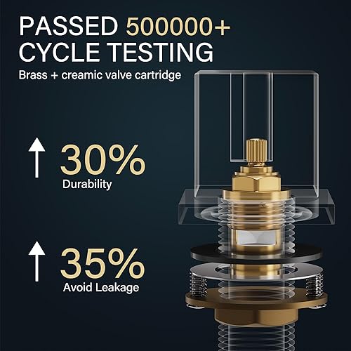 Miniatura 4 de MONDAWE Grifos de baño en oro cepillado, 8 pulgadas, 3 agujeros, grifo de lavabo de baño con doble asa, grifo de cascada para tocador, latón macizo