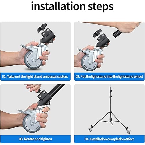 Miniatura 6 de Juego de ruedas de soporte de luz profesional de 0.866 in (3 paquetes), ruedas giratorias de goma para soporte de estudio fotográfico C, juego de