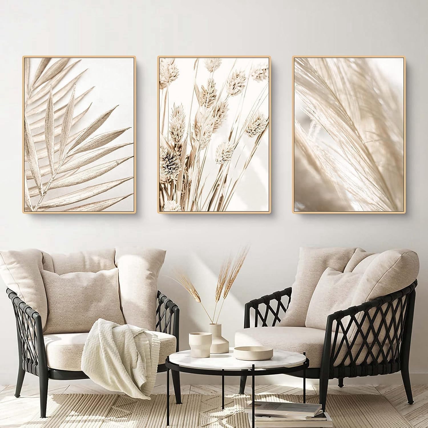LPFNSF Beige Home Decoration Poster, Modern Reed Plant Decoration Landscape Painting, Bedroom, Living Room