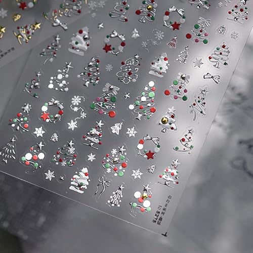 Christmas Nail Art Stickers Silver Xmas Tree Nail Decals with