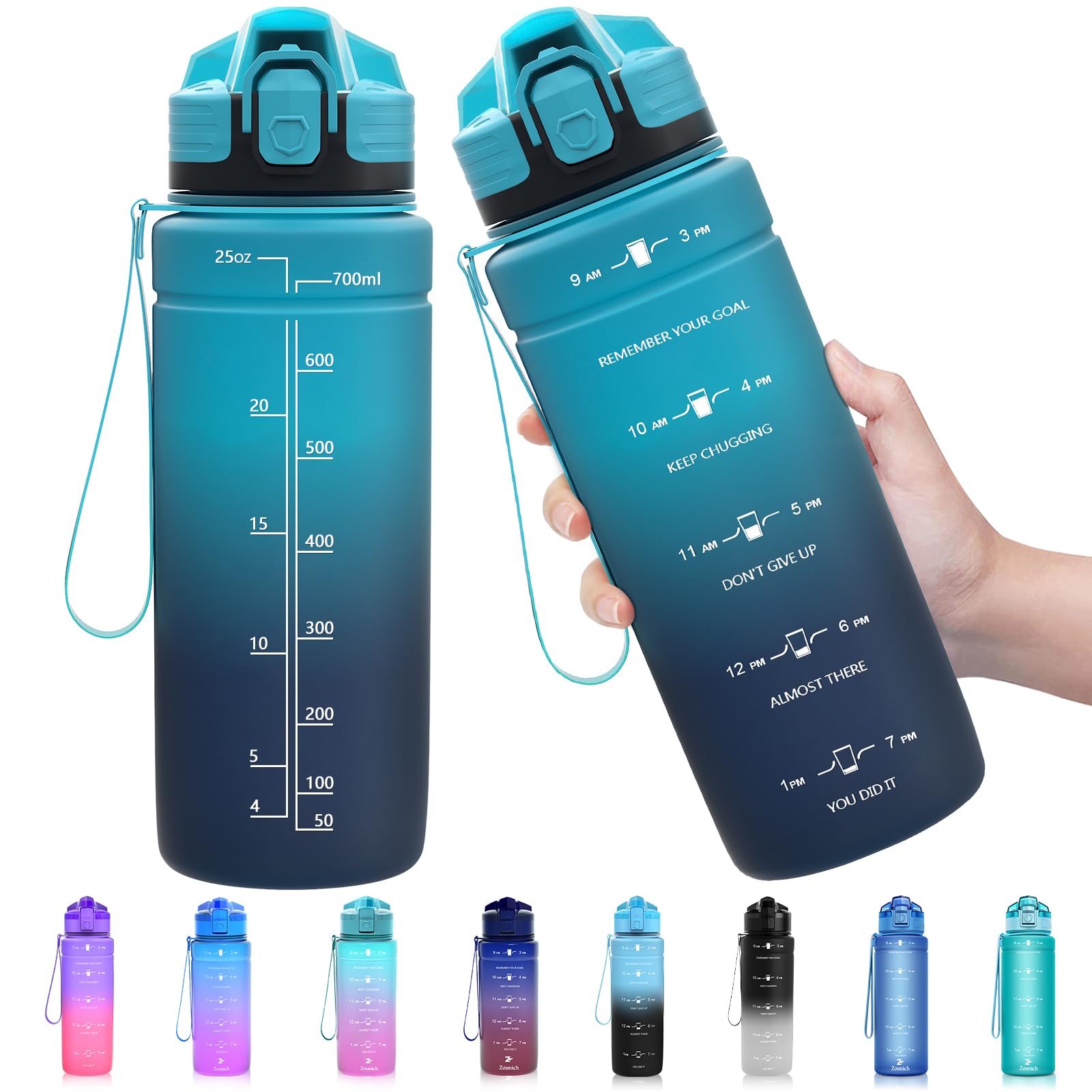Zounich Trinkflasche Kinder Auslaufsichere 1L/700ml/500ml-BPA frei trinkflaschen Sport tritan Kunststoff Wasserflasche für Fahrrad, Schule, kohlensäure geeignet, spülmaschinenfest Sportflasche