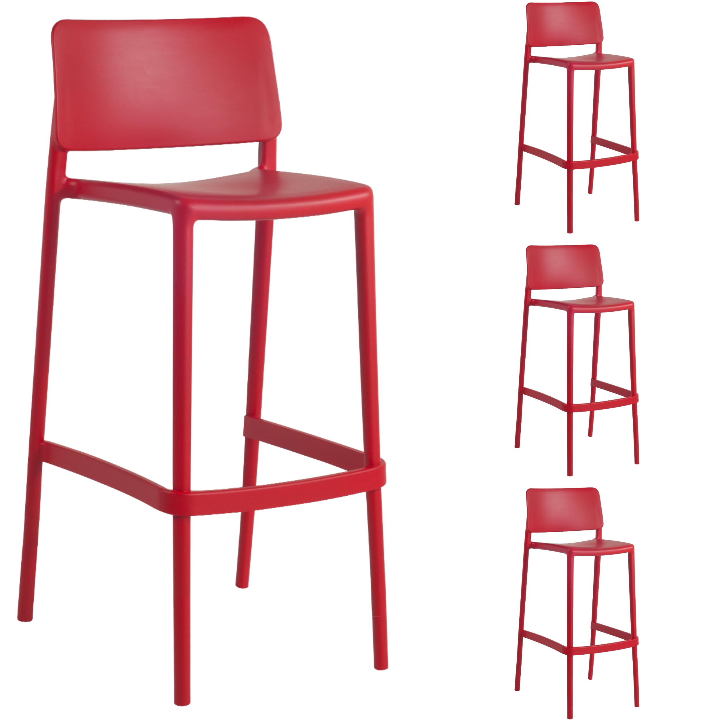 PAPATYA 4er-Set Barstuhl Joy-S I Designbarstuhl mit Einer Belastbarkeit von 200 kg (Rot)