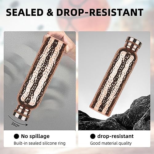 Miniatura 3 de Botella de agua de cobre puro de 27.1 fl oz (27 onzas), hecha a mano, a prueba de fugas, botella de agua de cobre puro ayurvédica, a prueba de