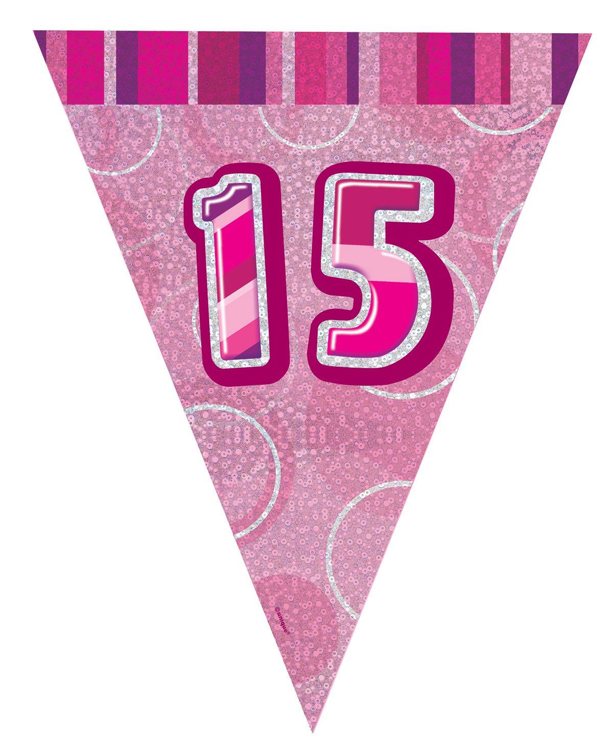Unique Party 92135 - 9ft Foil Glitz Pink Happy 15th Birthday Bunting Flags