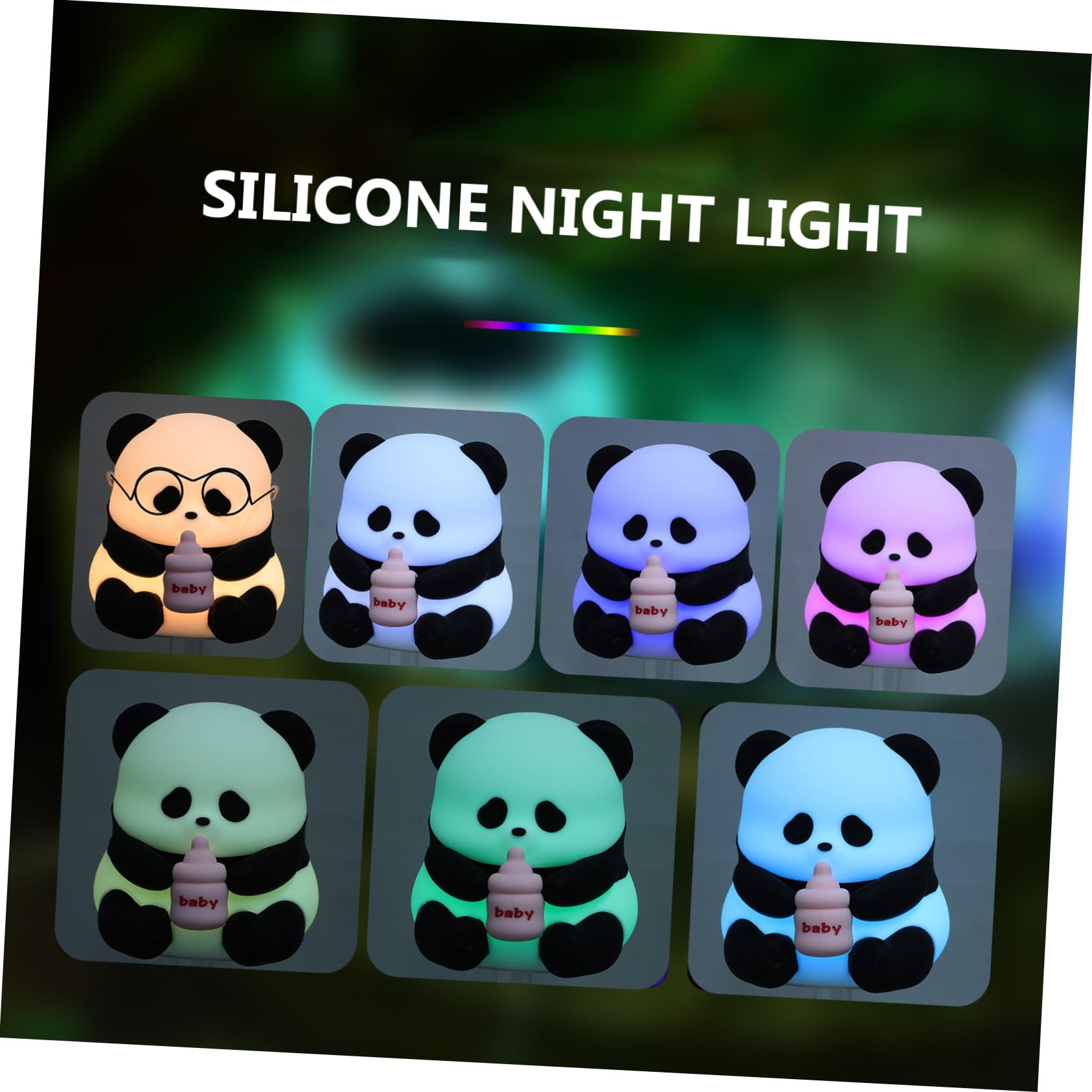 Operitacx Luz de Noche Recargable de Silicona con Diseño de Panda Sentado Luz con LED de Lámpara Portátil para Habitación Infantil y Dormitorio de Bebés