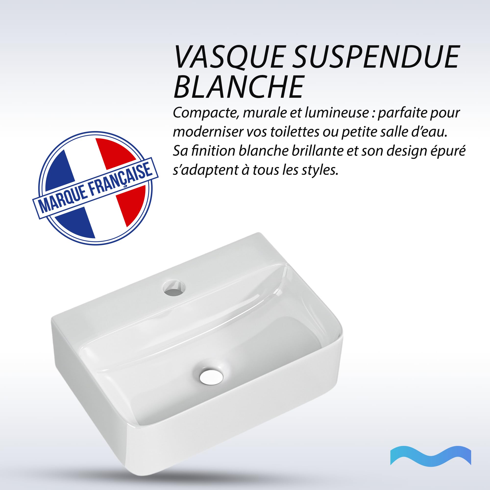 Lavabo de cerámica blanca brillante - Ideal para espacios pequeños, aseos, WC y pequeños baños, diseño limpio y moderno