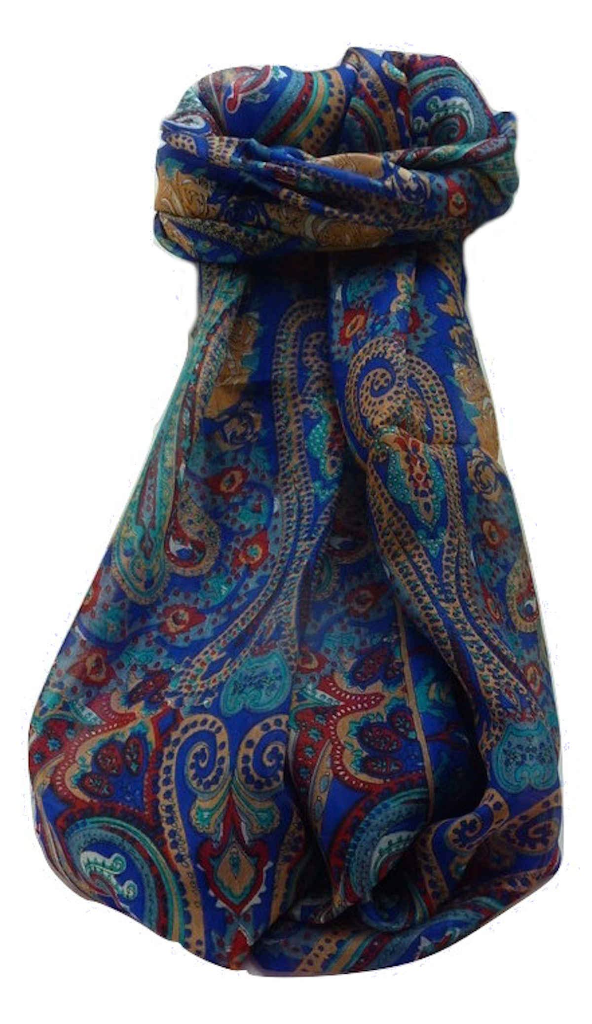 Pashmina & Silk Blue Mulberry Silk Traditional Long Scarf Yaar