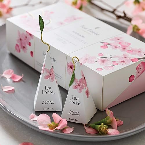 Vista 75 de Tea Forte Jubilee Caja de muestrario de té surtido, de presentación pequeña con 10 infusores de té en forma de pirámide con té orgánico de hojas