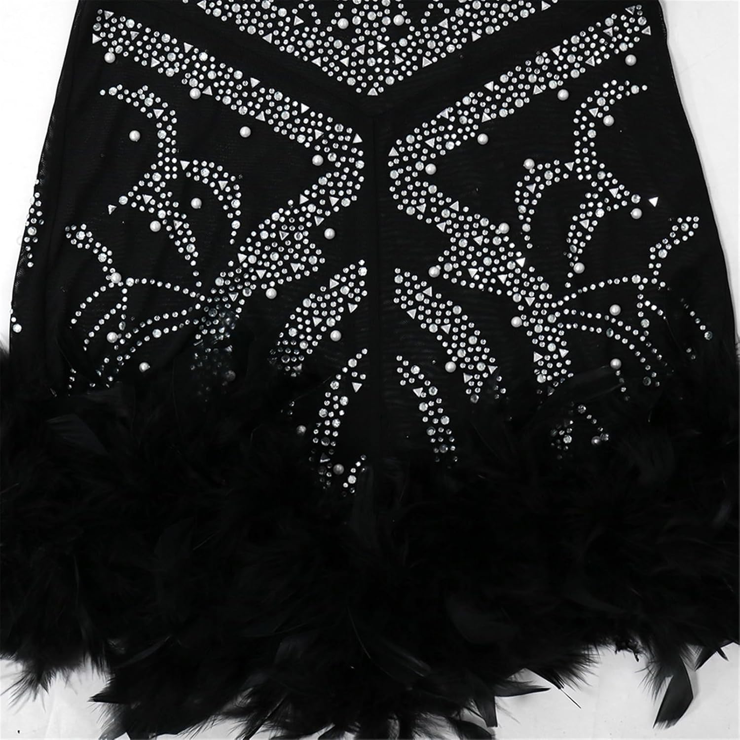 Womens Sexy Sleevless Halter Chain Feather Rhinestone Mesh Bodycon Party Clubwear Dress - Image 5