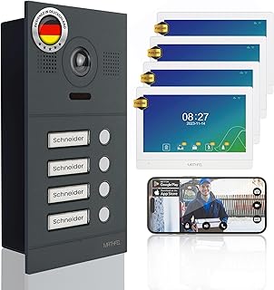 Mathfel 2-Draht IP Video-Türsprechanlage mit Türöffner – Full-HD Kamera, 10" Monitor & App-Steuerung – Smarte Video-Türklingel mit Gegensprechanlage (Anthrazit, 4 Klingeltaster (10 Zoll Monitor))