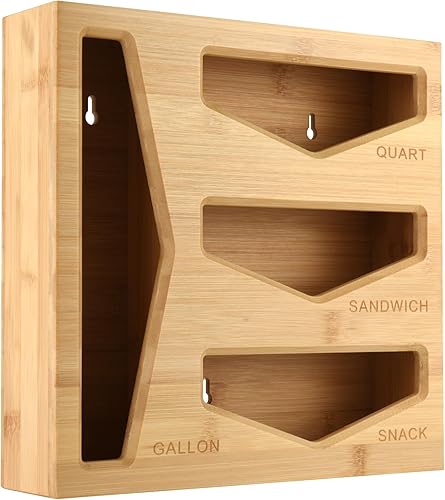 Miniatura 6 de Cozee Bay Organizador de almacenamiento de bolsas de bambú para cajón de cocina, organizador de bolsas, compatible con bolsas de tamaño variado de