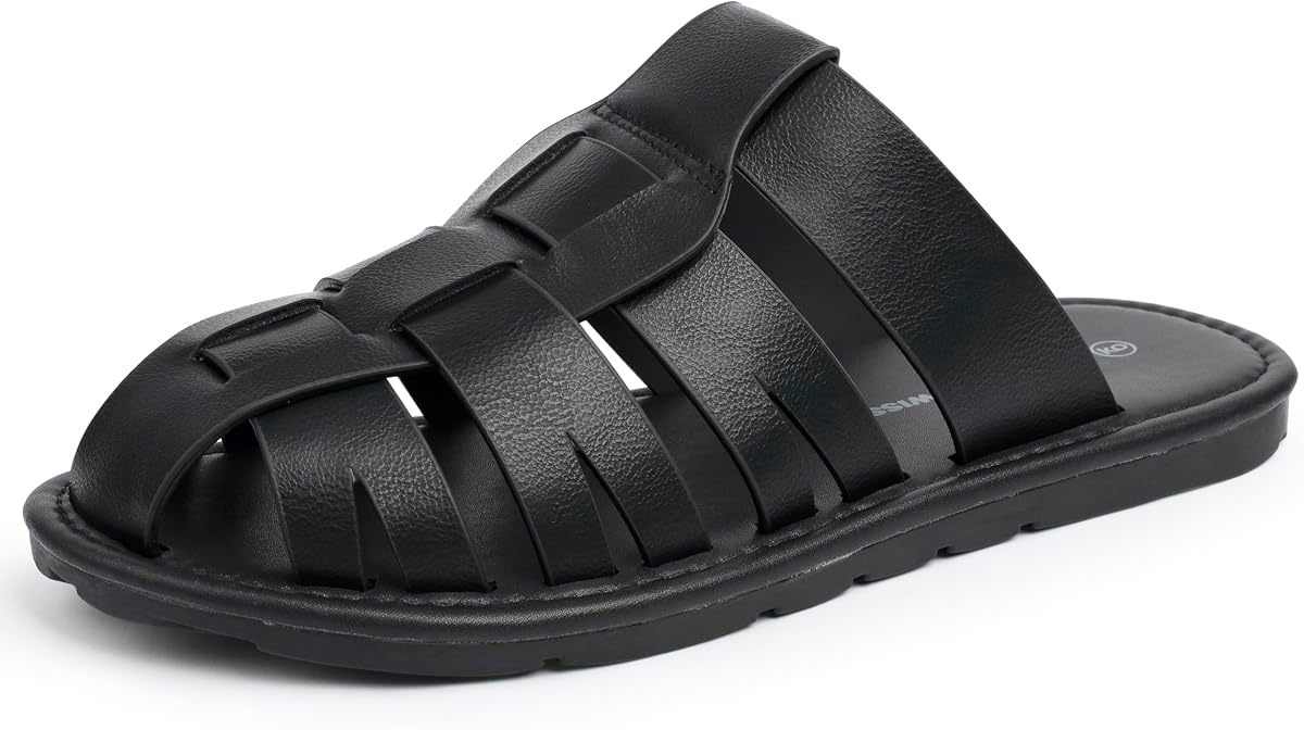 Alpine Swiss Marlin Mens Fisherman Sandals | Vegan Leather Dressy Summer Slides | Water Resistant Anti Slip Beach Shoes | Indoor Outdoor Flat Slide Sandals