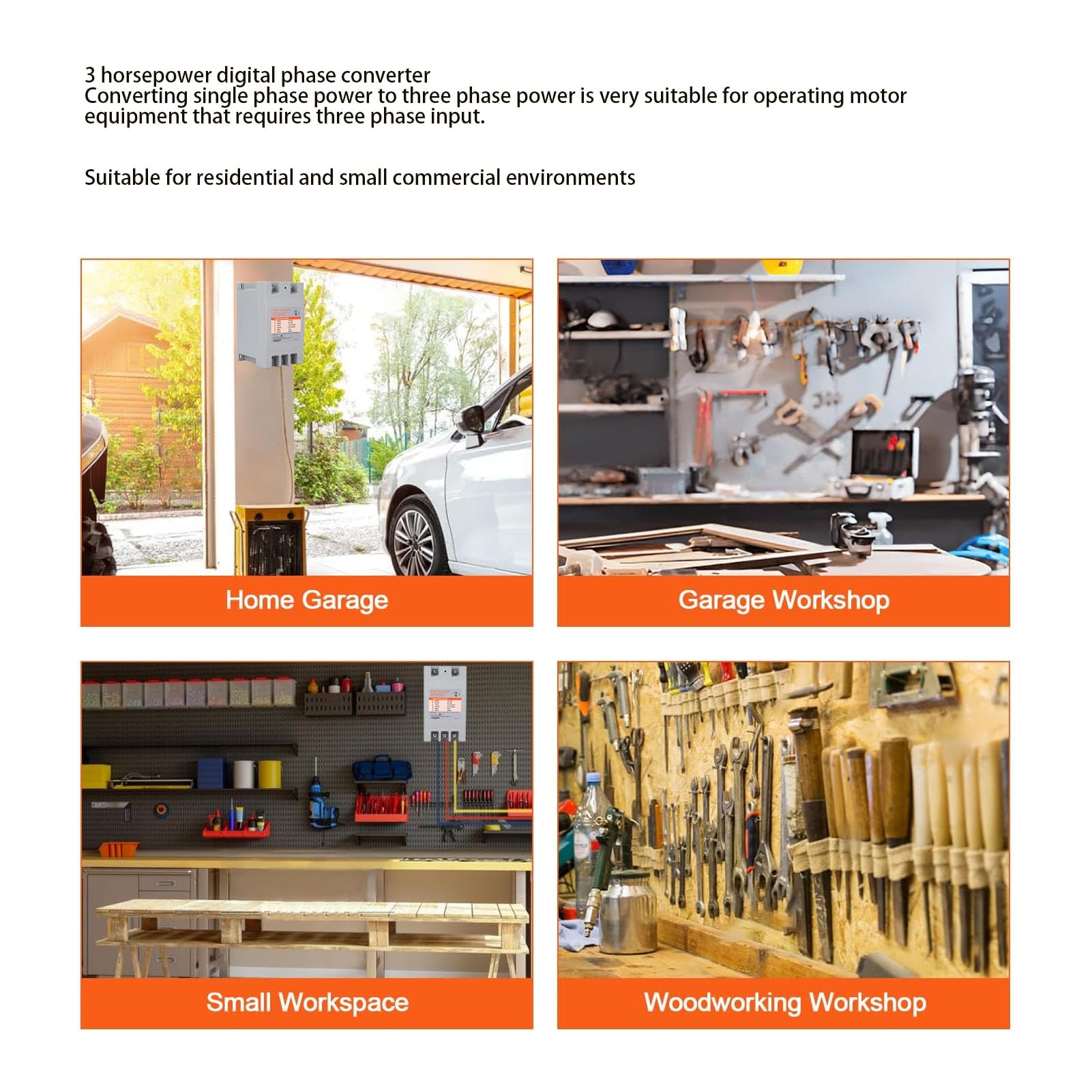 Convertisseur Monophasé à Triphasé, 1,5-3 kW 220-240 V AC Déphaseur Numérique Industriel pour Moteurs Outils Électriques et Équipements Mécaniques