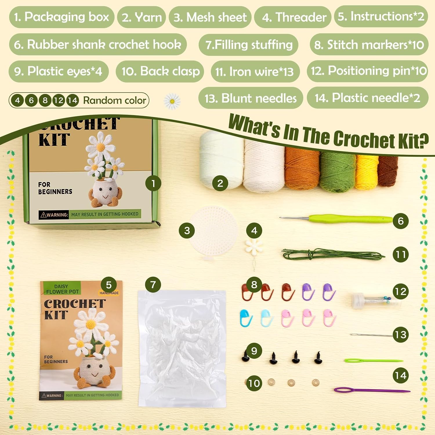 Nitlak Crochet Kit for Beginners, Daisy Potted Beginner Crochet Kit for Adults, Crochet Starters Kit with Step-by-Step Video Tutorials, Complete Crochet Accessories for Mother's Day DIY Craft