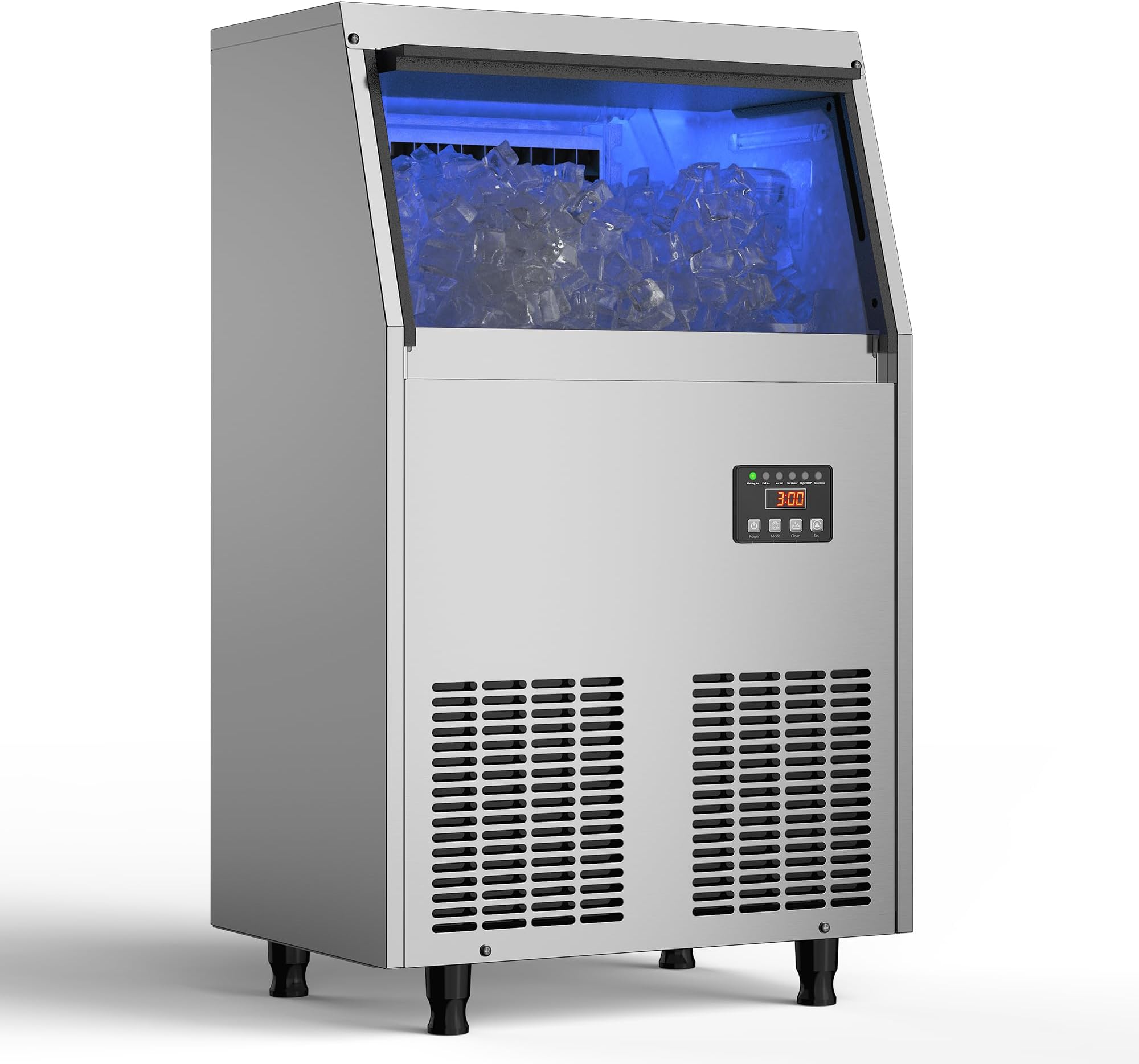 Commercial Ice Maker Machine, 200LBS/24H Under Counter Ice Maker with 35LBS Ice Storage,Stainless Steel Freestanding Ice Maker for Restaurant, Home, Bar, Office, Party, Outdoor Activities