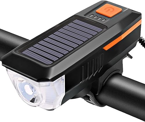 Miniatura 3 de Luz frontal recargable solar USB para bicicleta con bocina, luz impermeable súper brillante con 3 modos de flash para conducción nocturna