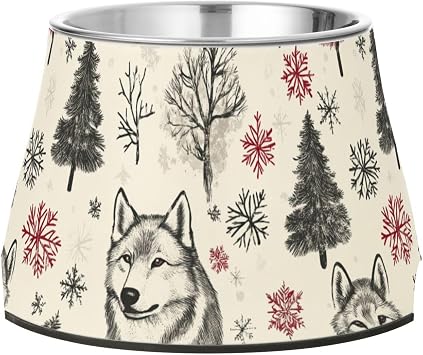 Grey Autumn Safari Wolf Raised Pets Water Bowl Elevated Stainless Steel Water Food Bowl for Medium Dogs Whisker Friendly