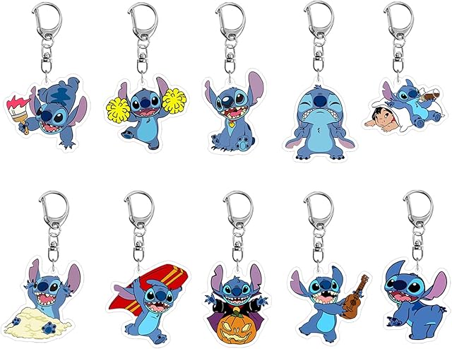 Stitch Acrylic Keychain Lilo and Stitch Action Double Sided Clear Acrylic Keychain Cute Cartoon Figure Pendant Model Dolls Kids Gift Toy Cute Bag Pendant Gift for Kids 10pcs