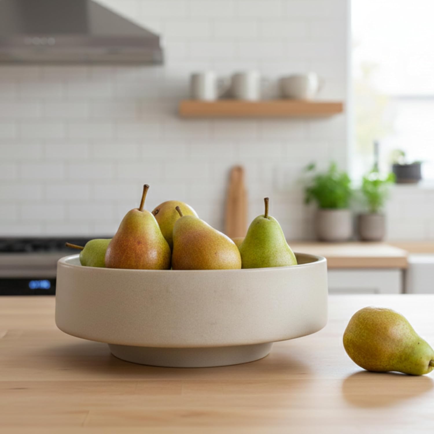 Fruit Bowl Decorative Centerpiece – Large Modern Resin Pedestal Bowl for Kitchen Counter, Dining Table & Home Decor