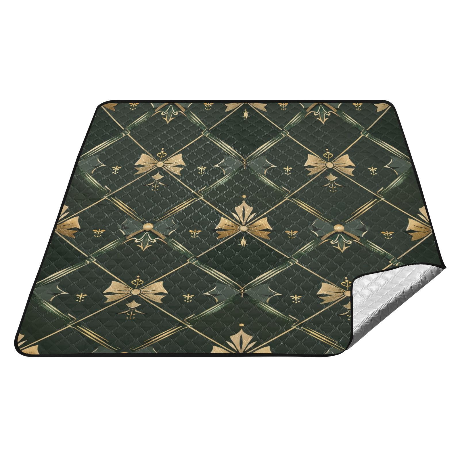 Manta de picnic impermeable con lazo verde para exteriores, portátil, césped, camping, para familia, parejas, regalo para picnic