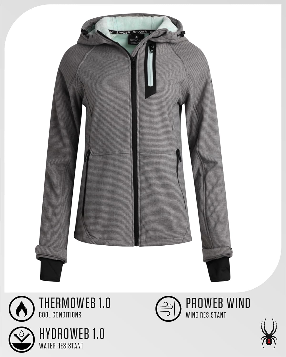 Spyder Womens Softshell Jacket - Lightweight Terry Fleece Hoodies for Women Water Resistant Zip Up Womens Windbreaker Jacket - Image 5