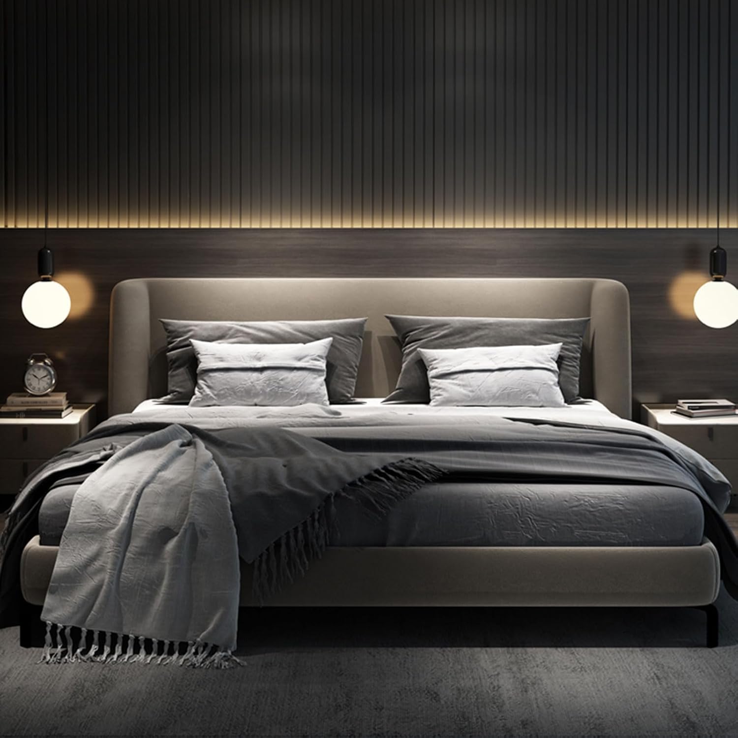 Modern Simplicity Queen Size Platform Bed Leather Upholstered Platform Wooden Slats Support with Heavy Duty Wooden Slat Support Noise-Free