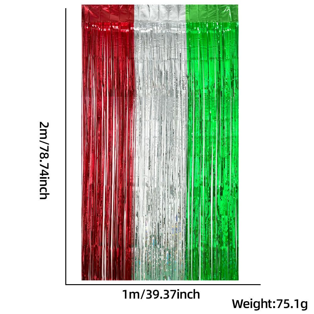 THAYLA 200/250/300 cm Goutte 6 pièces Rouge Argent Vert Paillettes Rideau de Pluie Frange Rideau guirlandes Toile de Fond Frange en Feuille métallique pour décor de fête Scintillant