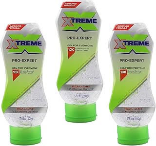 Xtreme Pro-Expert Clear Styling Hair Gel, Alcohol Free 24-Hours Xtreme Control With Aloe Vera, 17.63 Oz Squeeze Bottle (Pack of 3)