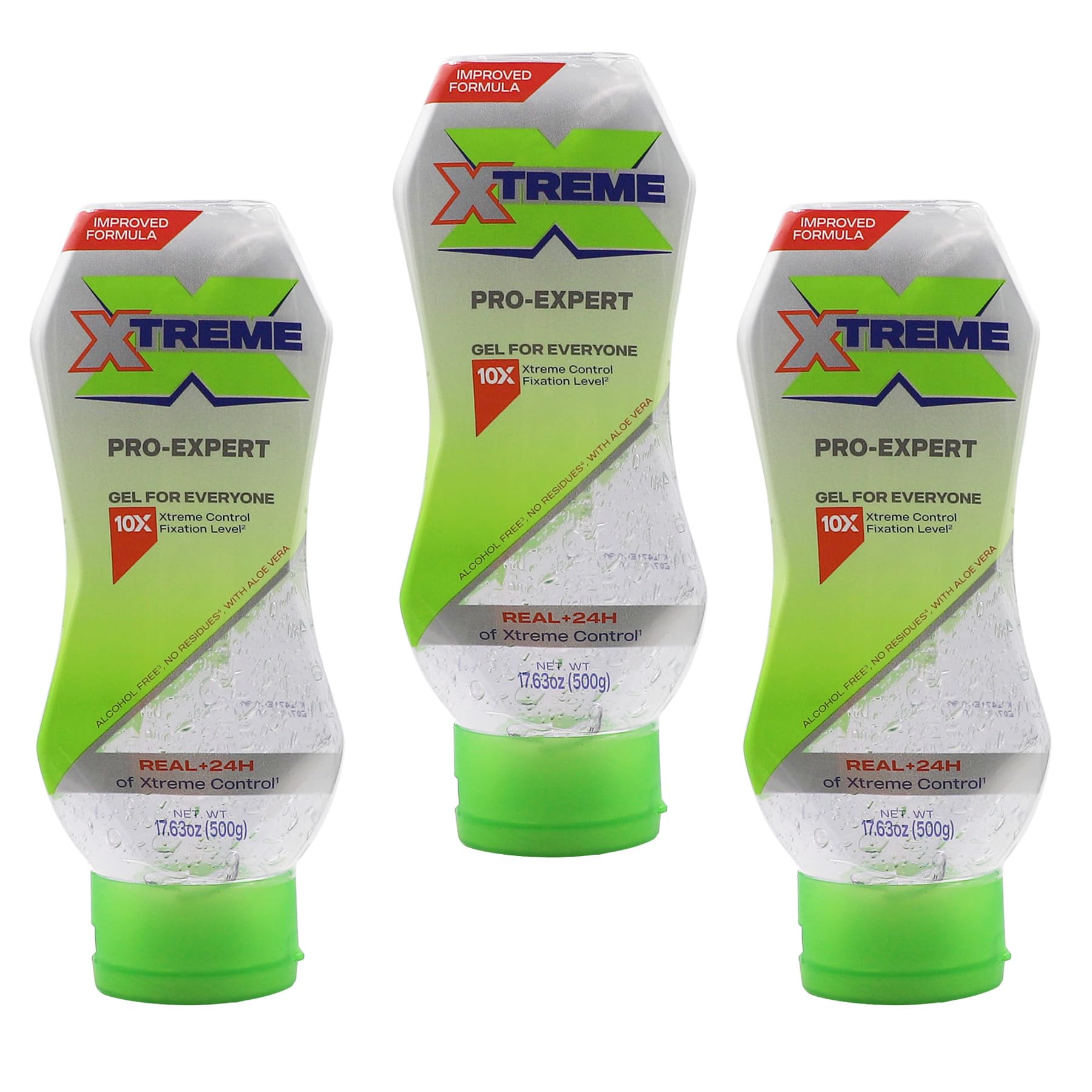 Xtreme Pro-Expert Clear Styling Hair Gel, 17.63 Oz, Pack of 3 | Alcohol Free, 24-Hours Xtreme Control, With Aloe Vera, Squeeze Bottle