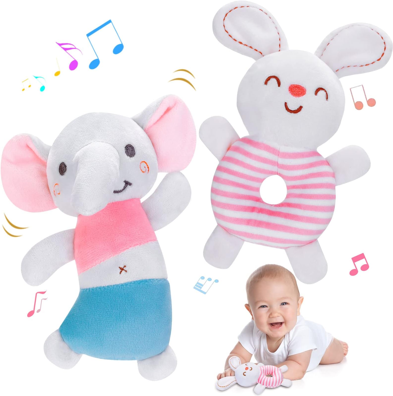 FPVERABaby Rattles 0-6 Months: Soft Rattle Toy for Babies Newborn Sensory Toys, Baby Developmental Toys 0-3 Months Plush Stuffed Animal Rattle Toy for Infants Toddlers Boys Girls Shower Gift