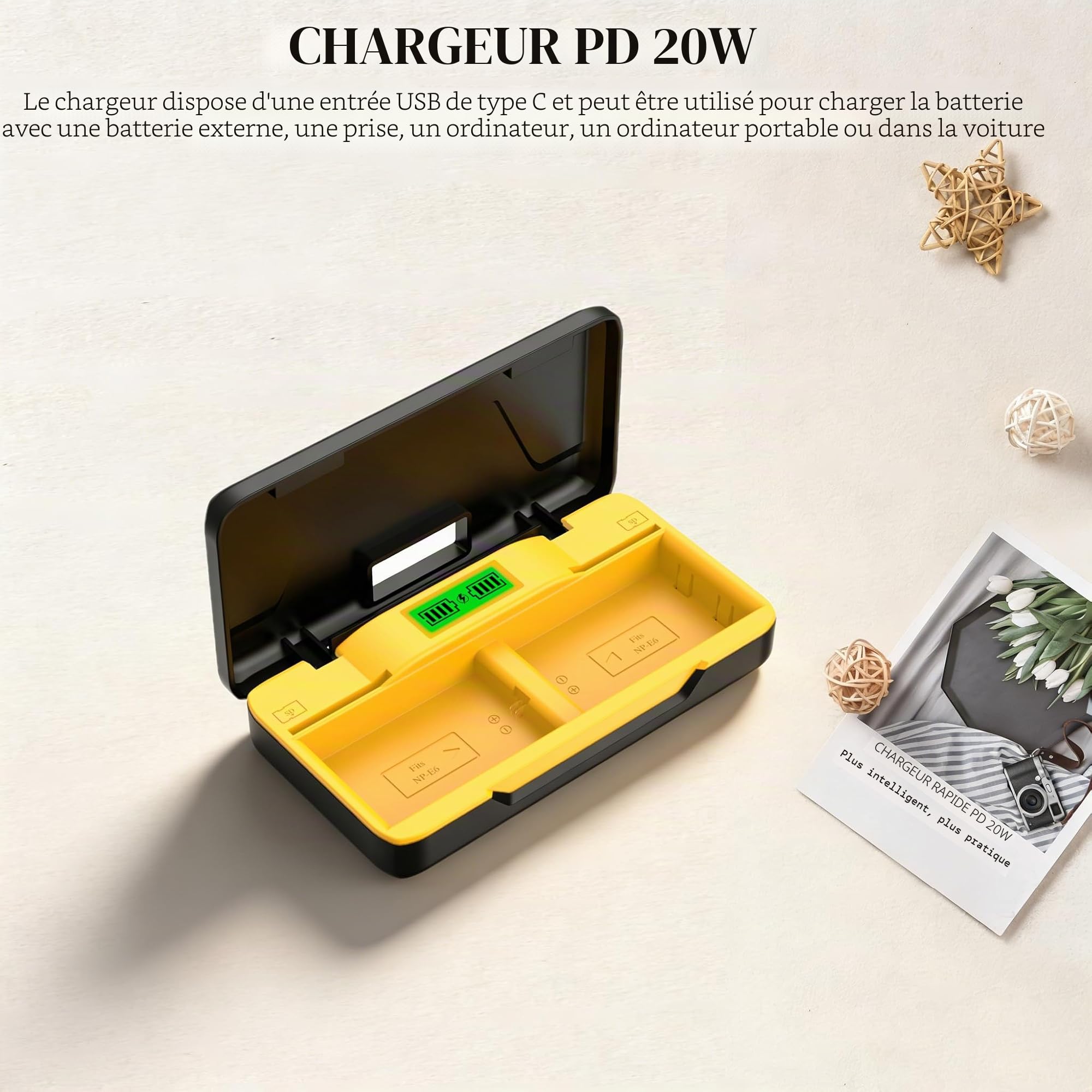 LP-E6P Batterie et Chargeur Compatible avec Canon EOS R5 Mark II, R6 Mark III, C50, R5C R5 R6 R7 5DS/5DS R, 5D Mark II/III/IV, 6D/6D Mark II, 7D/7D Mark II, 60D 70D 80D 90D XC10 LP-E6 LP-E6N LP-E6NH